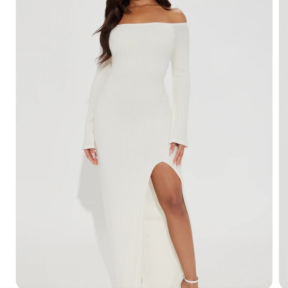 Fashion Nova Daphne Off Shoulder Maxi Dress - Cream